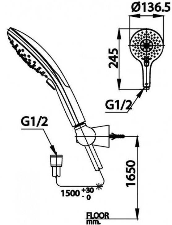 Bản vẽ kích thước tay sen cotto z 001 hm