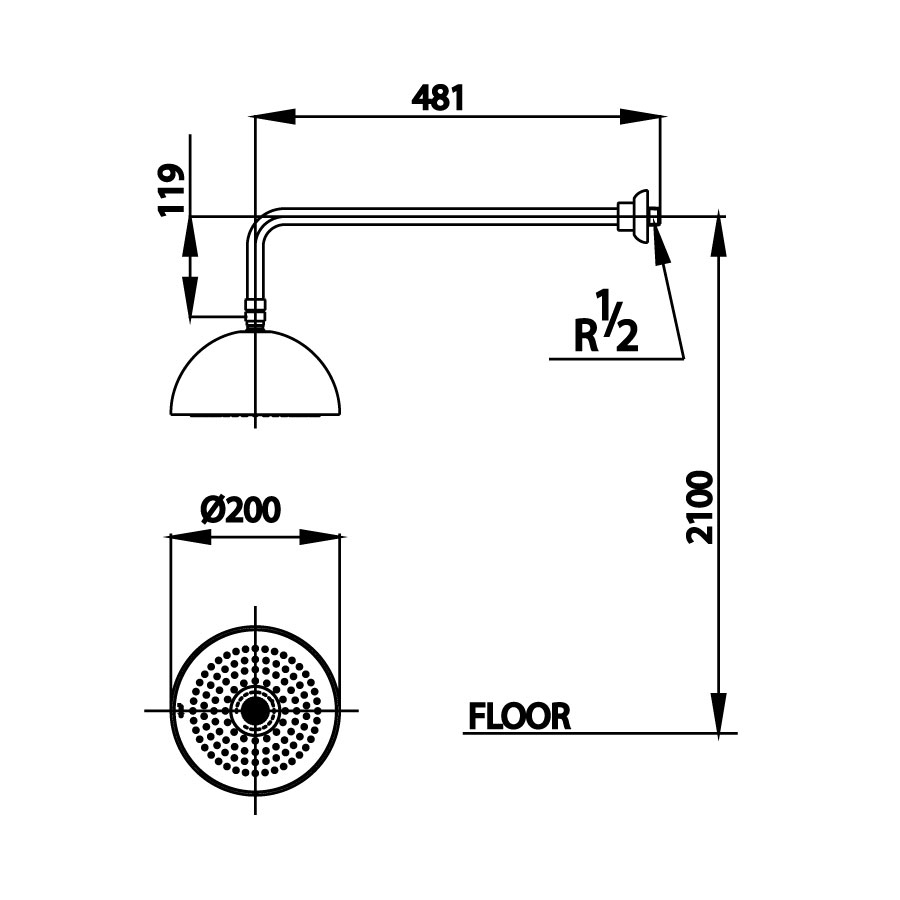 Thông số kỹ thuật bát sen âm tường Cotto Z002 WH 