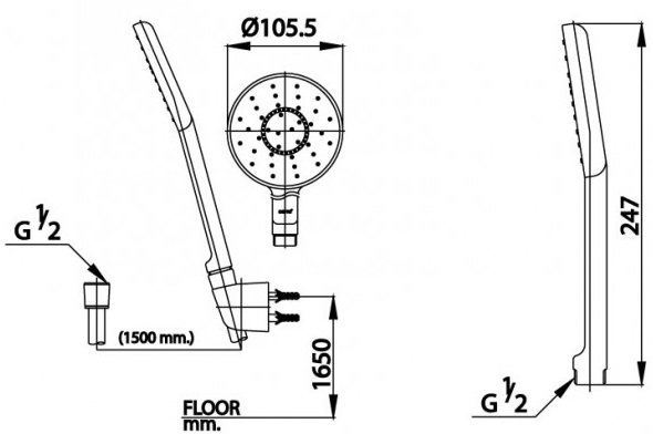 Bản vẽ kích thước bát tay sen cotto z10d grhm 