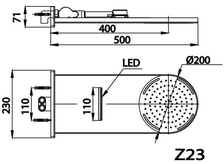 Bản vẽ kích thước bát sen âm tường Cotto Z 23 GR có đèn Led