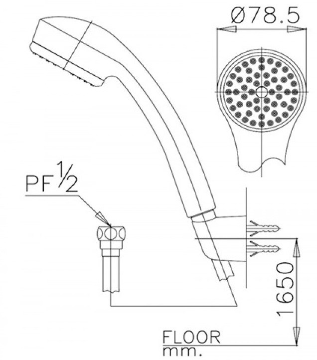 Bản vẽ kích thước tay sen cotto Z 54 HM
