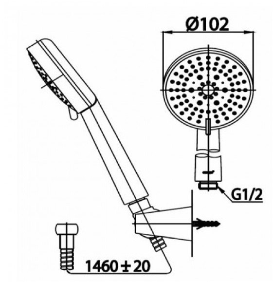 Bản vẽ kĩ thuật kích thước tay sen Z84 HM cotto