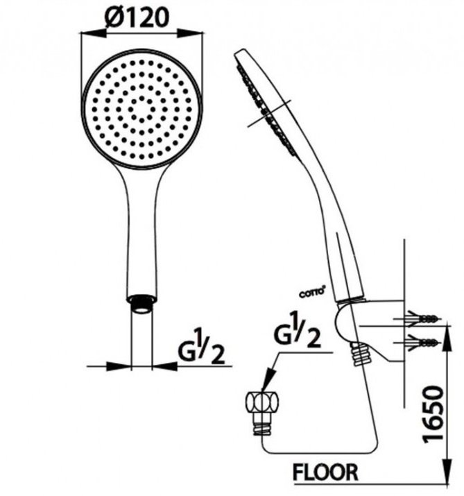 Bản vẽ kĩ thuật kích thước tay sen ZH011(HM) Cotto