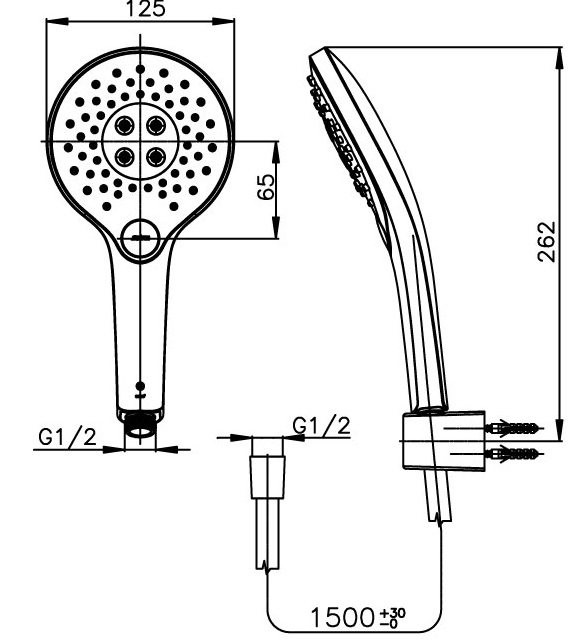 Bản vẽ kích thước tay sen zh 017 hm COTTO