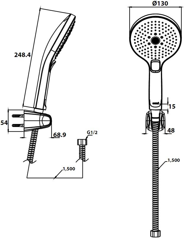 Bản vẽ kỹ thuật tay sen COTTO ZH024 GG HM 3 chức năng
