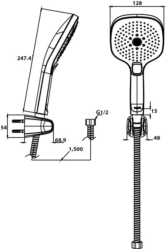 Bản vẽ kỹ thuật tay sen COTTO ZH025 GG HM 3 chức năng