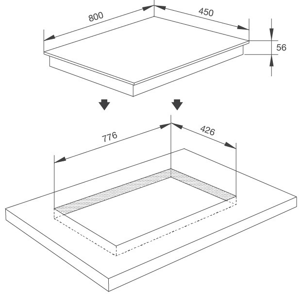 Bản vẽ kích thước bếp từ Malloca MH-802 Skylux 