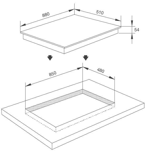 Bản vẽ kích thước bếp từ Malloca MH-885 Skylux