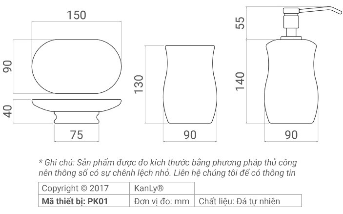 Bản vẽ kỹ thuật bộ lọ đựng phòng tắm Kanly PK01