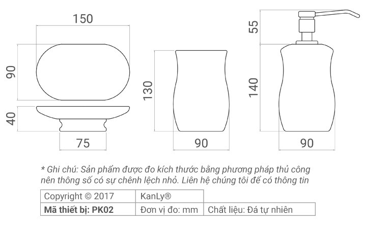 Bản vẽ kỹ thuật bộ lọ đựng phòng tắm Kanly PK02