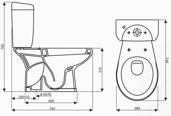 Bản vẽ kích thước Toilet Ruby-I CD0725 Thiên Thanh