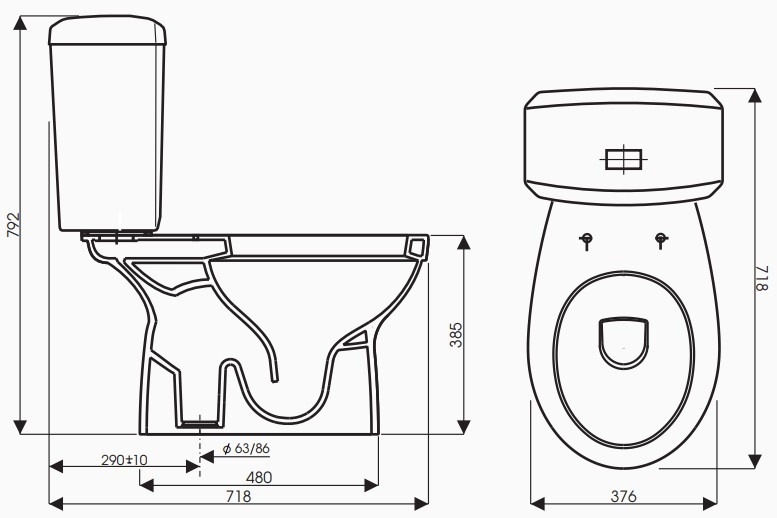 Bản vẽ kích thước Toilet CD7062 Thiên Thanh Waves