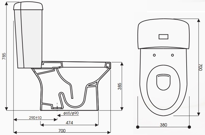 Bản vẽ kích thước Toilet  CD0808 Thiên Thanh Peach