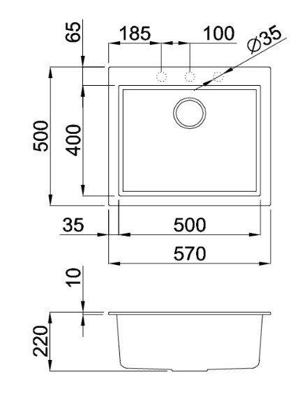 Bản vẽ kỹ thuật chậu đá rửa chén K10573