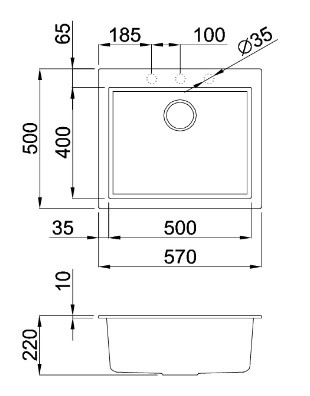 Bản vẽ kỹ thuật chậu đá Malloca NERO K-10540