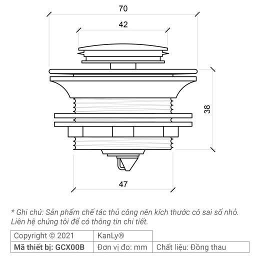 Bản vẽ kỹ thuật đầu xả bồn tắm Kanly GCX00B