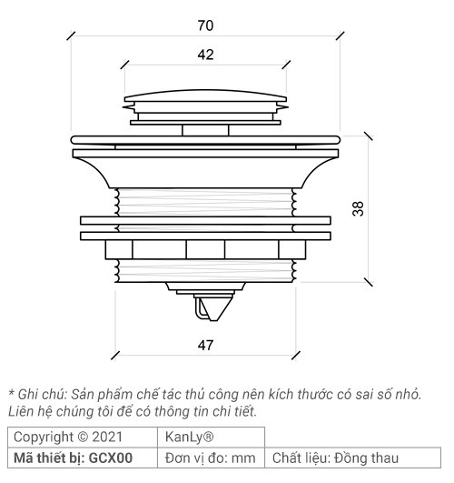 Bản vẽ kỹ thuật đầu xả bồn tắm Kanly GCX00