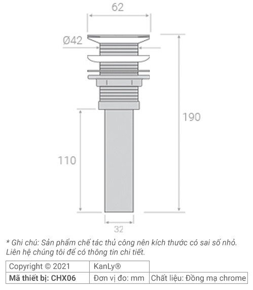 Bản vẽ kỹ thuật đầu xả lưới đồng thau Kanly CHX06