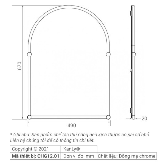 Bản vẽ kỹ thuật gương soi Kanly CHG12.01