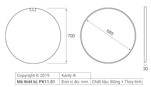 Bản vẽ kích thước gương soi tròn Kanly PK11.01
