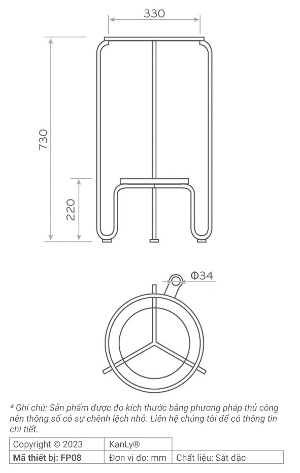 Bản vẽ kệ đặt chậu lavabo Kanly bằng sắt FP08