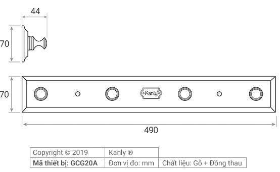 Bản vẽ kỹ thuật móc treo đồ Kanly GCG20A