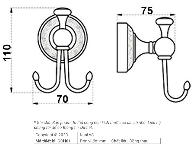 Bản vẽ kỹ thuật móc quần áo Kanly GCH01
