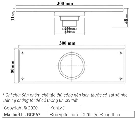 Bản vẽ kỹ thuật phễu thu sàn Kanly GCP67