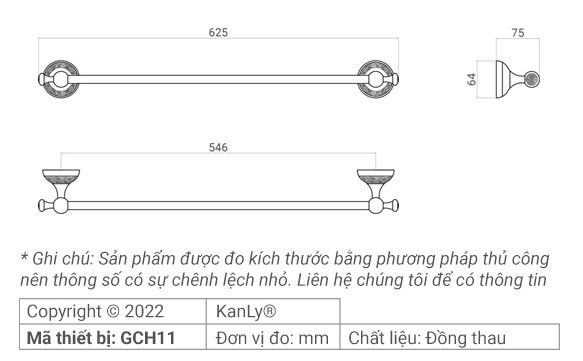 Bản vẽ kỹ thuật thanh vắt khăn Kanly GCH11