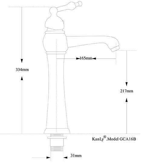 Bản vẽ kích thước vòi lavabo Kanly GCA16B màu đen