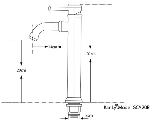 Bản vẽ kích thước vòi lavabo Kanly GCA 20B