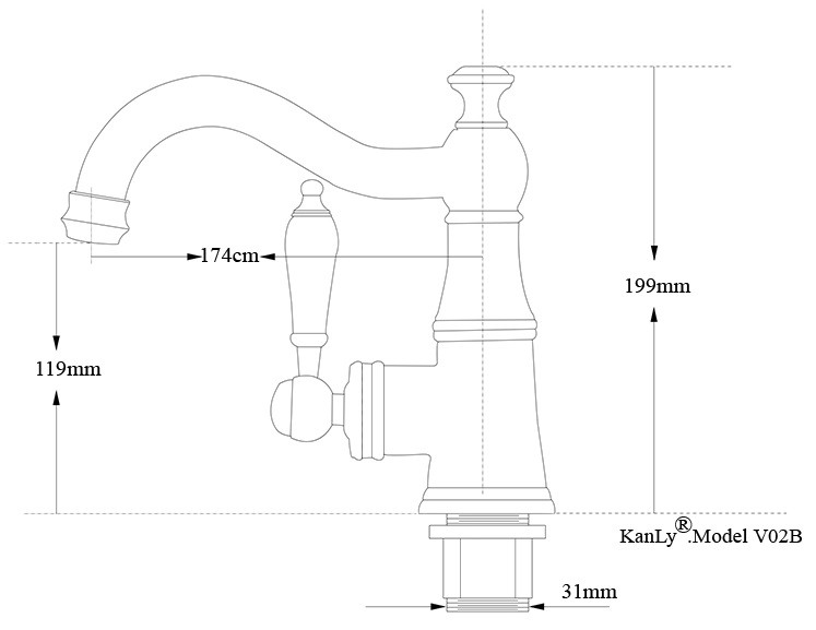 Bản vẽ kích thước vòi lavabo Kanly GCV06B màu đen