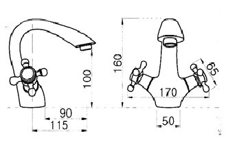 Bản vẽ kích thước vòi lavabo Kanly GCV07B màu đen