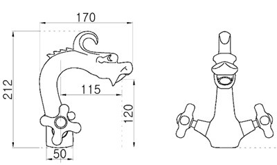 Bản vẽ kích thước vòi lavabo Kanly GCV10 nóng lạnh
