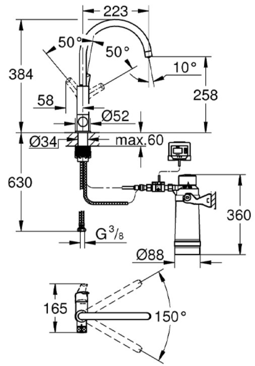 Bản vẽ kỹ thuật vòi rửa bát 30384000 Grohe lọc nước