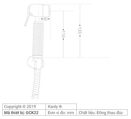 Bản vẽ kỹ thuật vòi xịt toilet Kanly GCK22