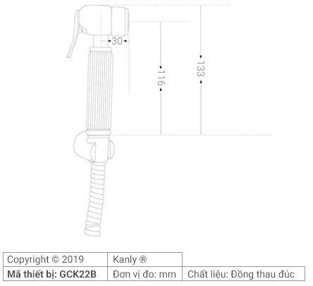 Bản vẽ kỹ thuật vòi xịt toilet Kanly GCK22B màu đen