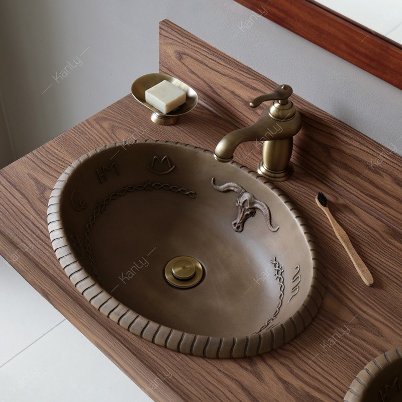 Hình ảnh thực tế chậu rửa mặt đồng thau Kanly BS026 đặt bàn