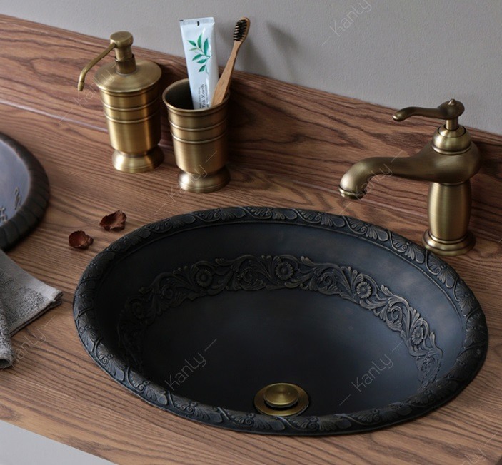 Hình ảnh thực tế chậu rửa mặt đồng thau Kanly BS045 đặt bàn