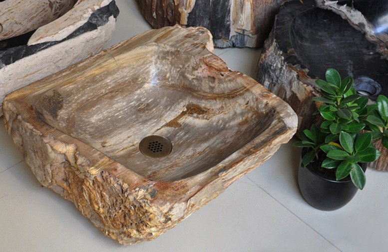 Hình ảnh thực tế lavabo gỗ hóa thạch Kanly WDM04i 