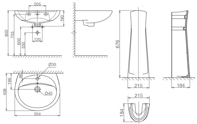 Bản vẽ kỹ thuật chậu rửa mặt lavabo BS409 VI1T