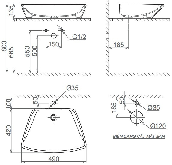 Bản vẽ kỹ thuật chậu rửa mặt CD 16