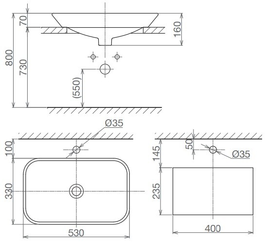 Bản vẽ chậu rửa mặt Viglacera V28 đặt bàn