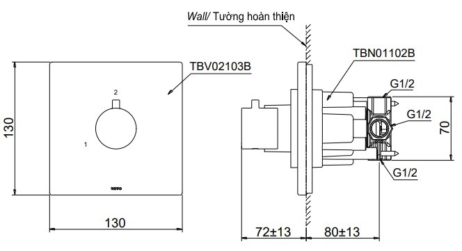 Bản vẽ van chuyển hướng TOTO TBV02103B TBN01102B