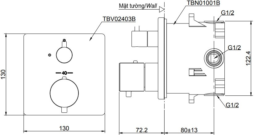 Bản vẽ van điều chỉnh nóng lạnh TOTO TBV02403B TBN01001B