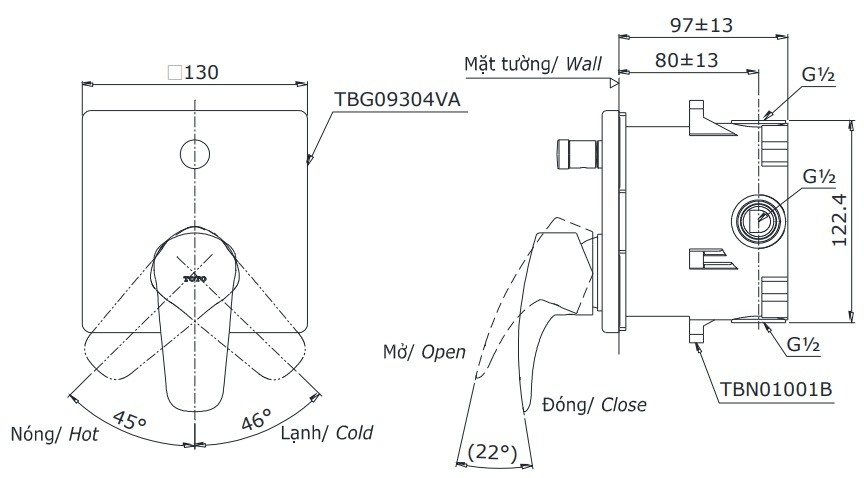 Bản vẽ van điều chỉnh TOTO TBG09304V TBN01001B