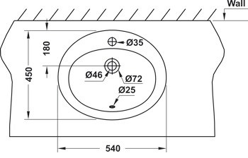 Bản vẽ lavabo âm bàn Hafele 588.79.012 dương vành