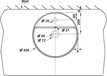 Bản vẽ chậu lavabo đặt bàn Hafele 588.79.031