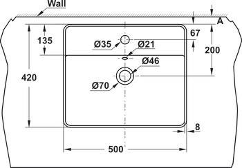 Bản vẽ chậu lavabo đặt bàn Hafele 588.79.032