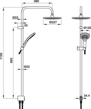 Bản vẽ thân sen cây Hafele 589.15.035 màu đen
